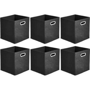 Black Fabric Storage Bins Set of 6 Collapsible Cube Organizer with Handles